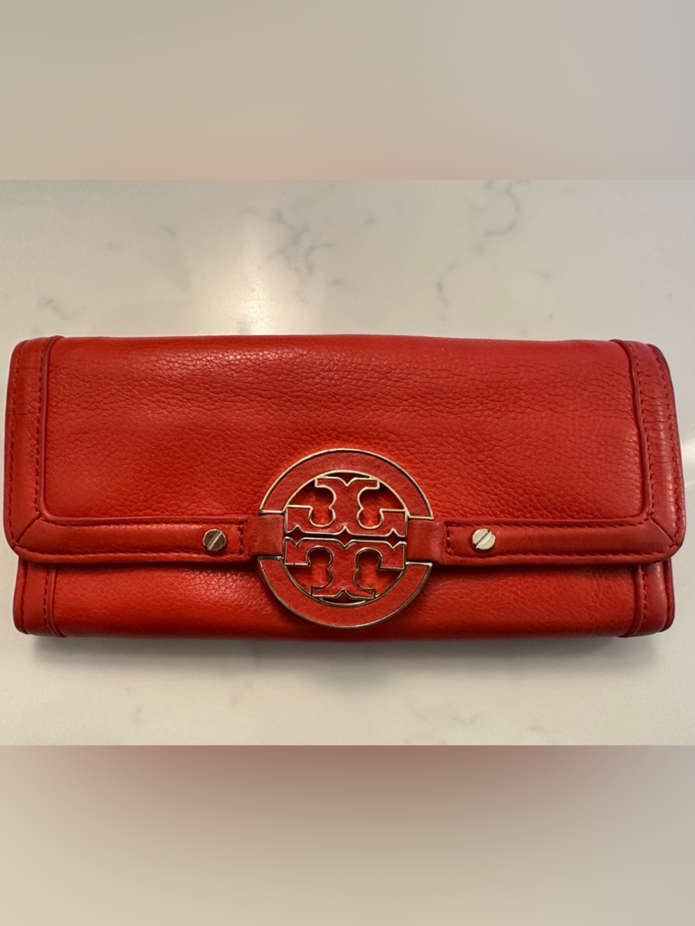 Tory Burch bright orange Leather Logo Continental Wallet
